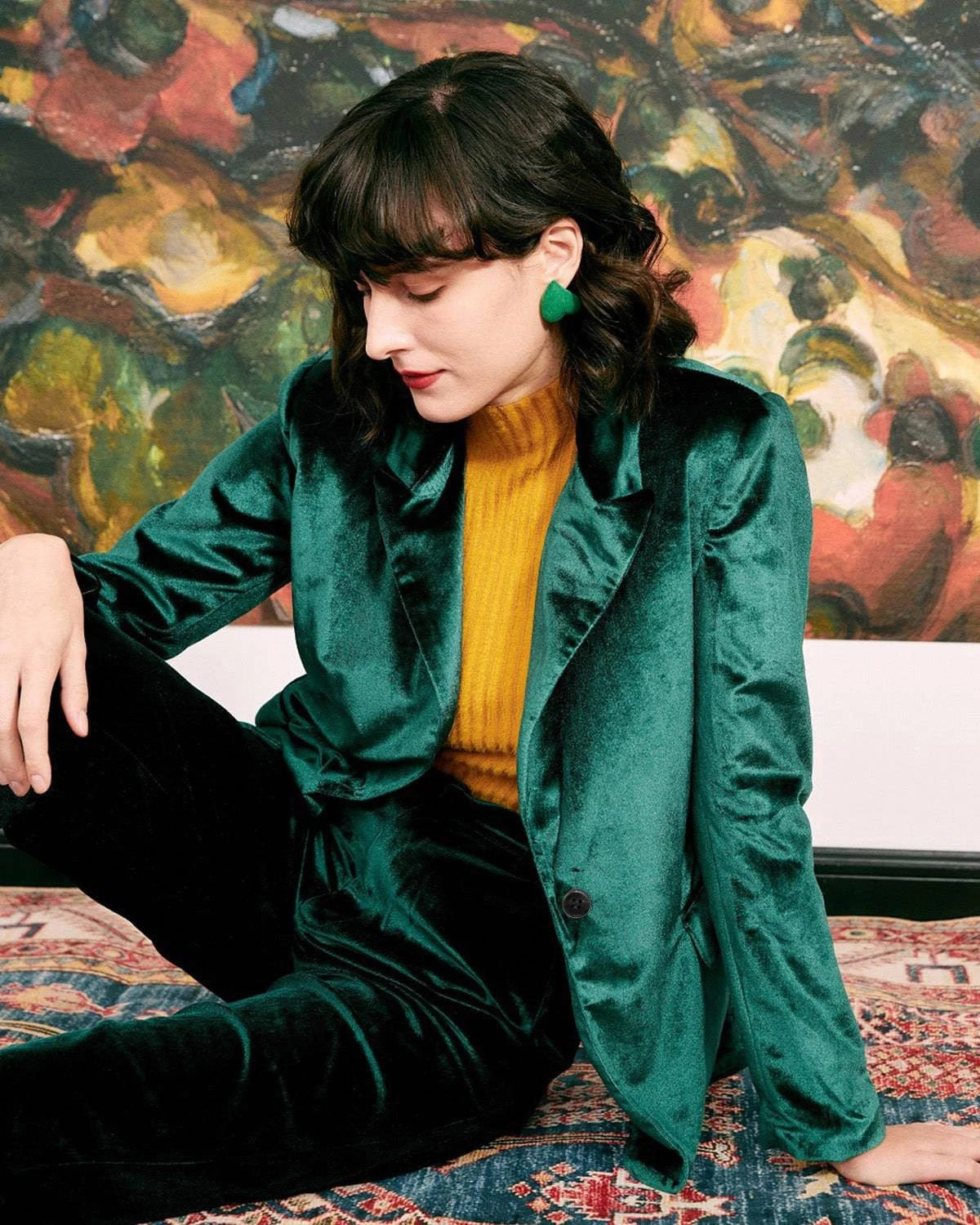 The Casual One Button Green Velvet Blazer 3 The Casual One Button Green Velvet Blazer - Image 3