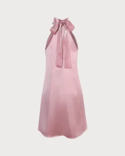 The Pink Halter Satin A-line Mini Dress -Deals Dress N Swimwear Store 4 2 675146
