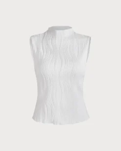 The Solid Mock Neck Water Ripple Textured Tank Top -Deals Dress N Swimwear Store 7 f3f6a50f 033b 4c81 abee fcce3afea8b8