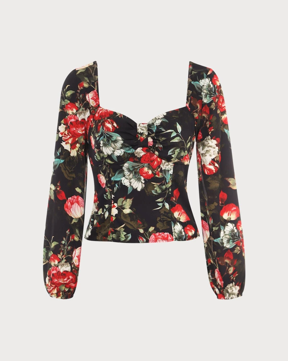 The Black Square Neck Floral Satin Blouse 6 The Black Square Neck Floral Satin Blouse - Image 6