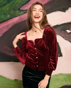 The Solid Lantern Sleeve Velvet Blouse 8 The Solid Lantern Sleeve Velvet Blouse -Deals Dress N Swimwear Store RIHOAS0542