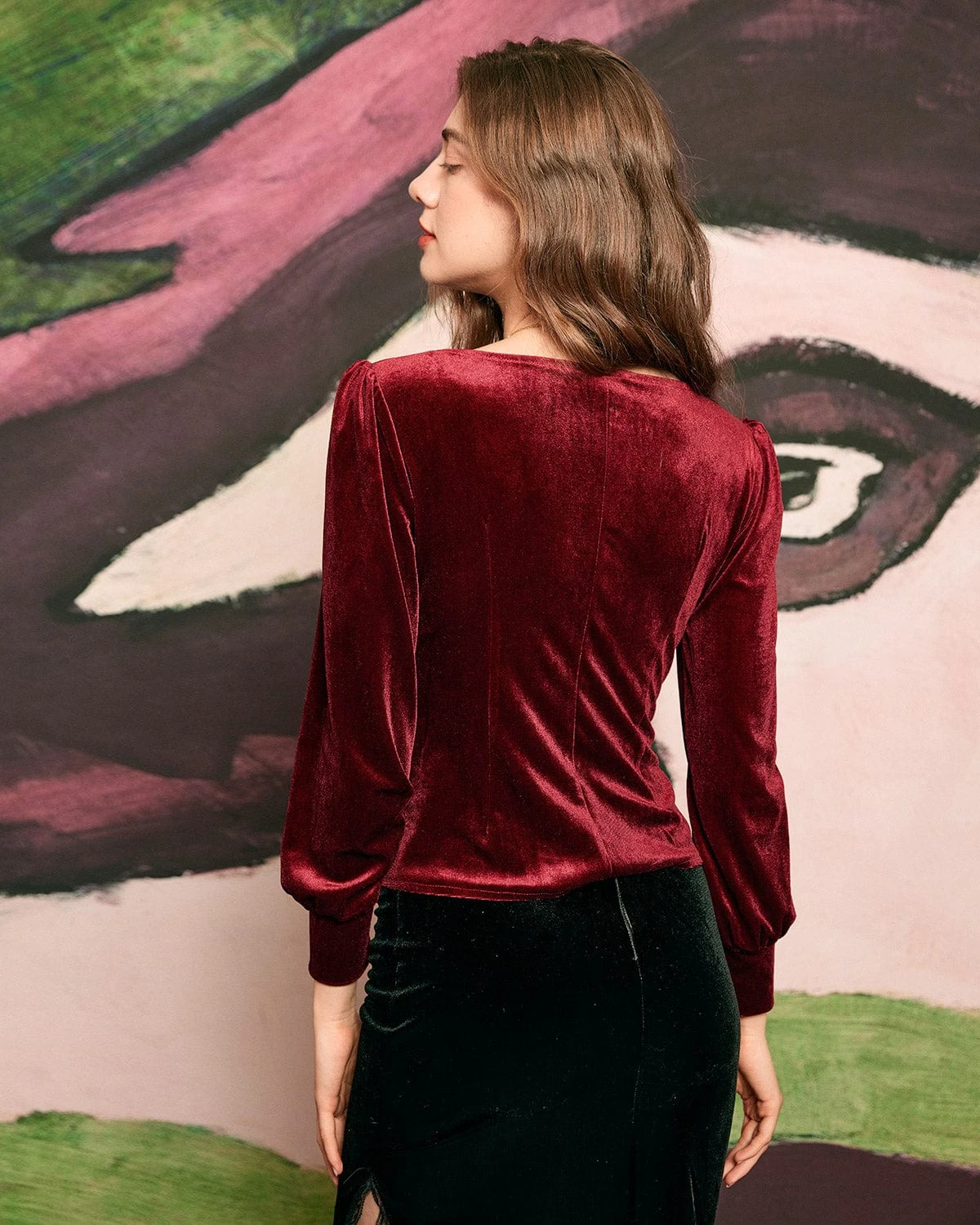 The Solid Lantern Sleeve Velvet Blouse 6 The Solid Lantern Sleeve Velvet Blouse - Image 6