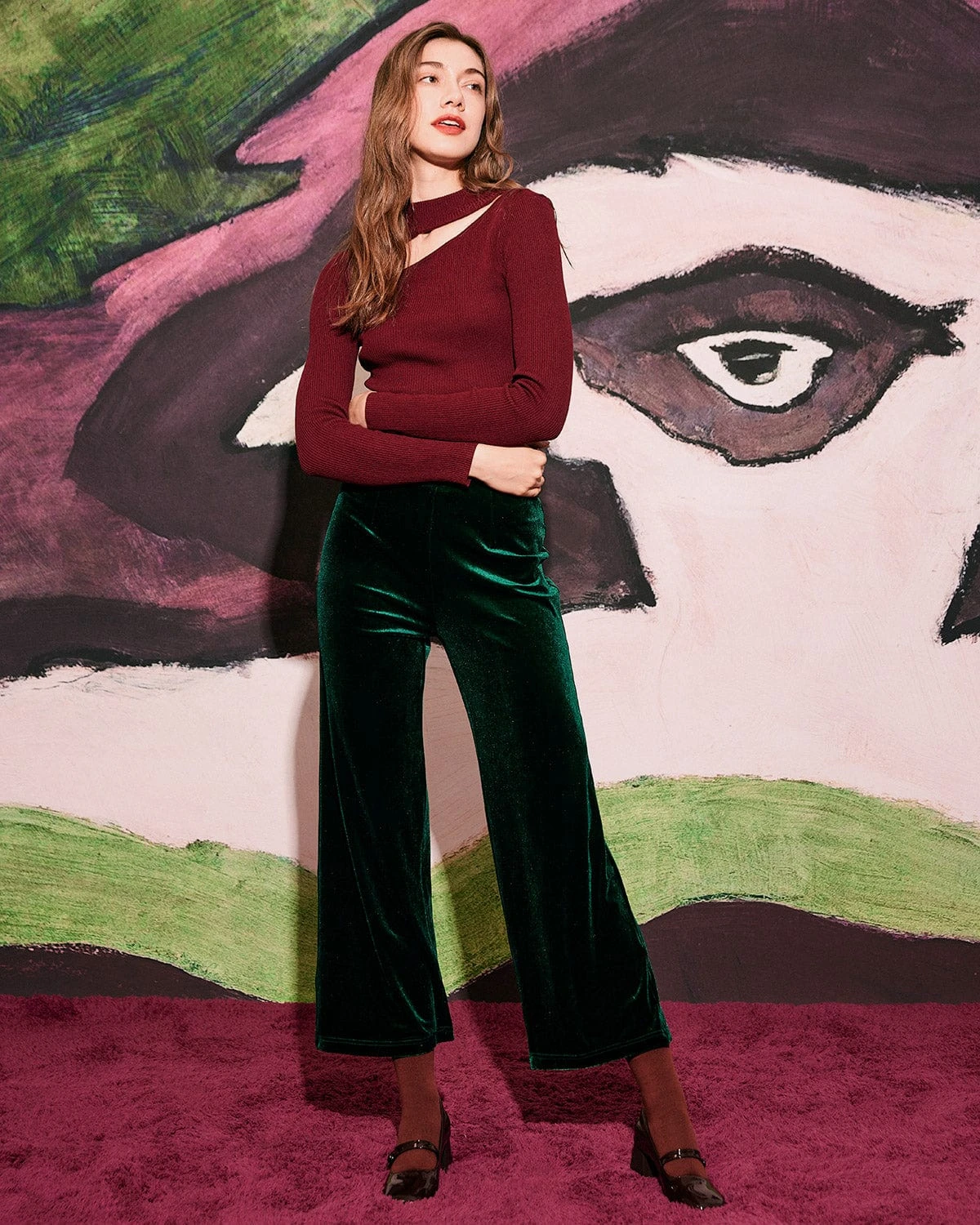 The Wine Red Slim-Fitting Cutout Knit Top 4 The Wine Red Slim-Fitting Cutout Knit Top - Image 4