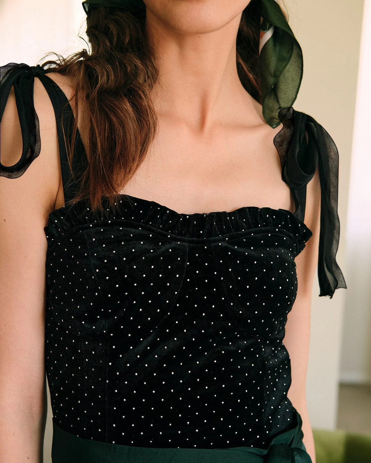 The Sweetheart Neck Rhinestone Tie Strap Top 2 The Sweetheart Neck Rhinestone Tie Strap Top - Image 2