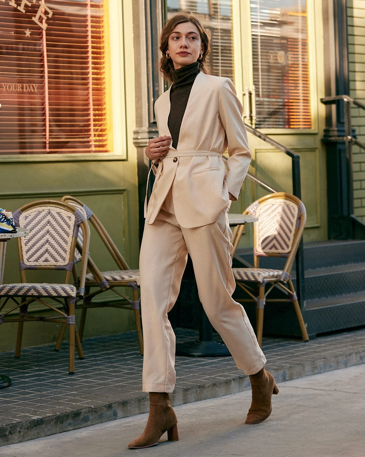 The Solid V Neck Knotted Blazer 3 The Solid V Neck Knotted Blazer - Image 3