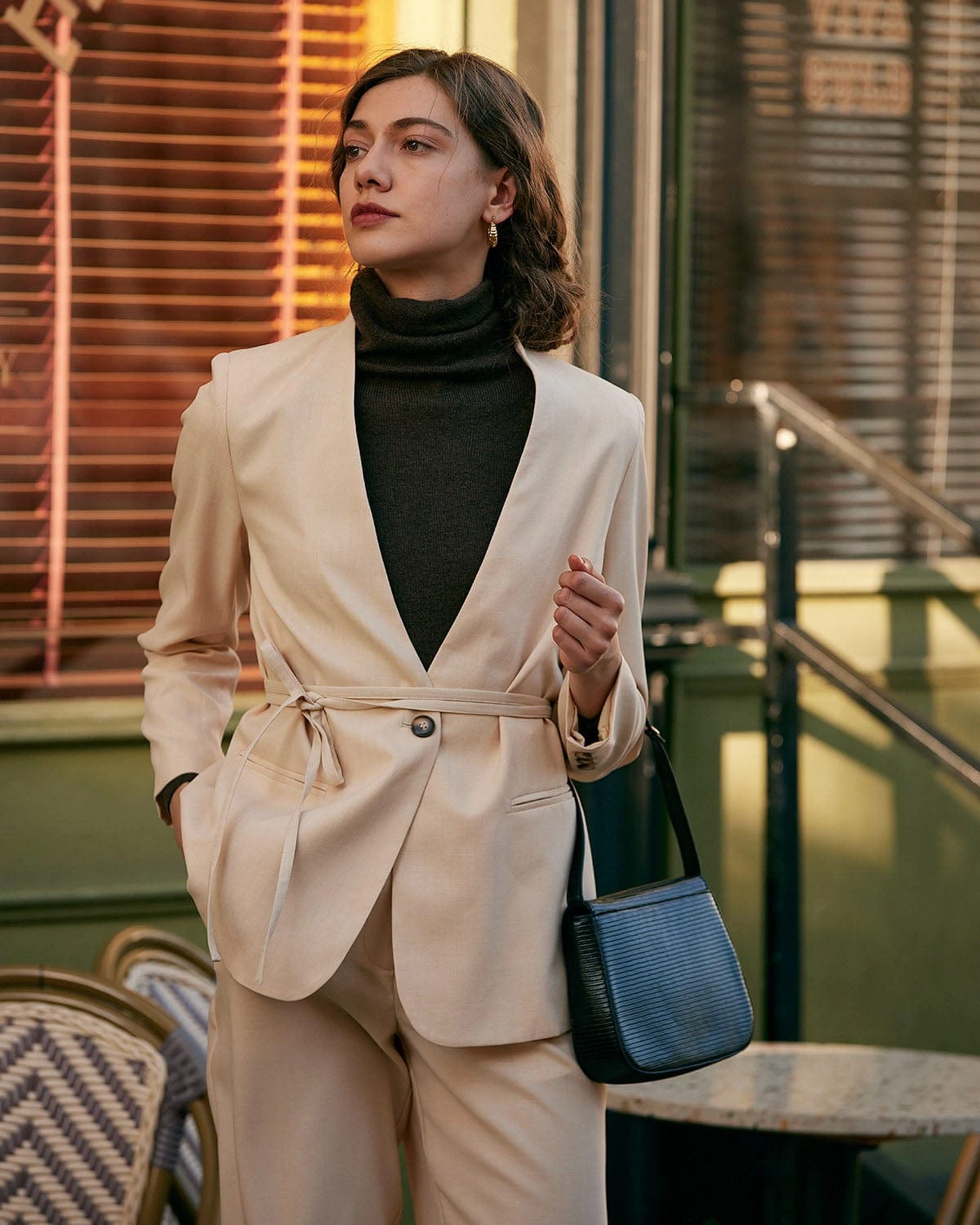 The Solid V Neck Knotted Blazer 1 The Solid V Neck Knotted Blazer