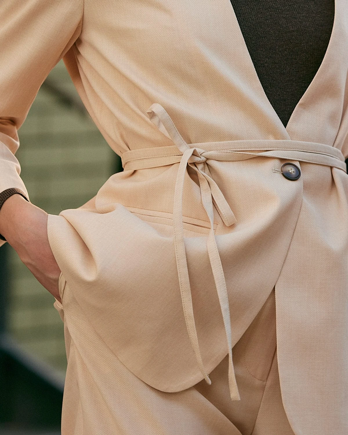 The Solid V Neck Knotted Blazer 2 The Solid V Neck Knotted Blazer - Image 2