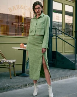 The High Waisted Slit Plaid Tweed Skirt 9 The High Waisted Slit Plaid Tweed Skirt -Deals Dress N Swimwear Store RIHOAS171478