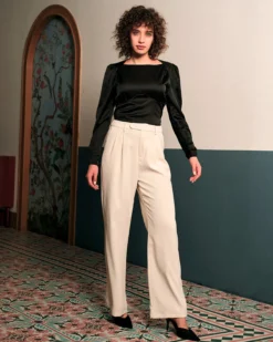 The Solid Puff Sleeve Tie-back Satin Blouse 13 The Solid Puff Sleeve Tie-back Satin Blouse -Deals Dress N Swimwear Store RIHOAS7743