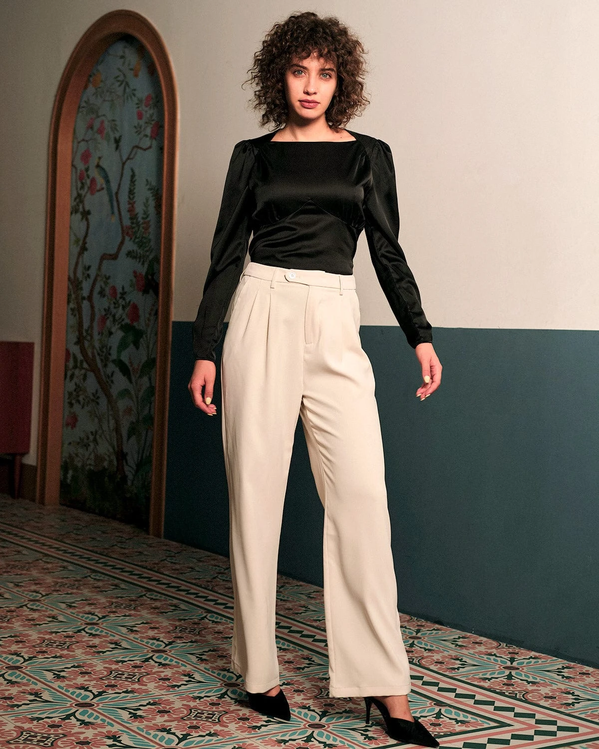 The Solid Puff Sleeve Tie-back Satin Blouse 4 The Solid Puff Sleeve Tie-back Satin Blouse - Image 4