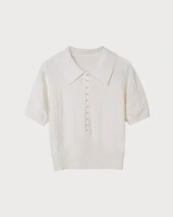 The Short Sleeve Textured Lapel Knit Tee -Deals Dress N Swimwear Store RW14639