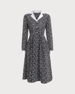 The Collared Patchwork Long Sleeve Midi Dress -Deals Dress N Swimwear Store RW54931