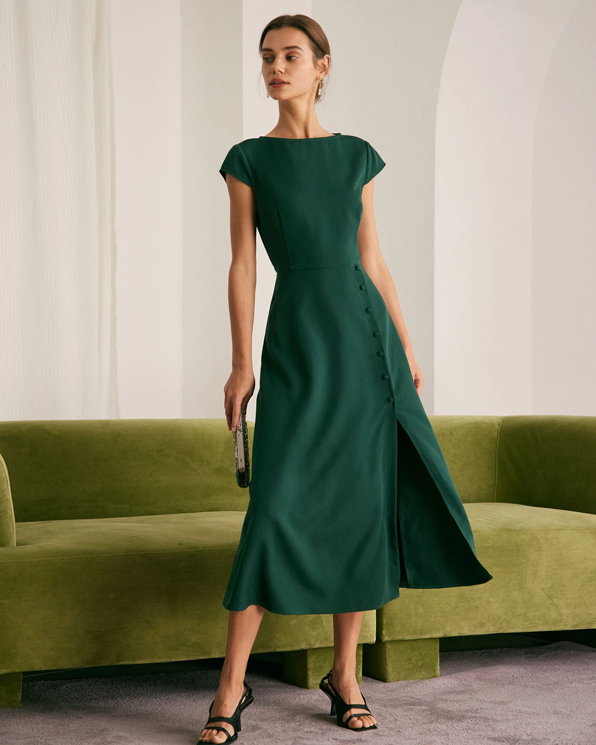 The Green Boat Neck Cutout Back Midi Dress 5 The Green Boat Neck Cutout Back Midi Dress - Image 5