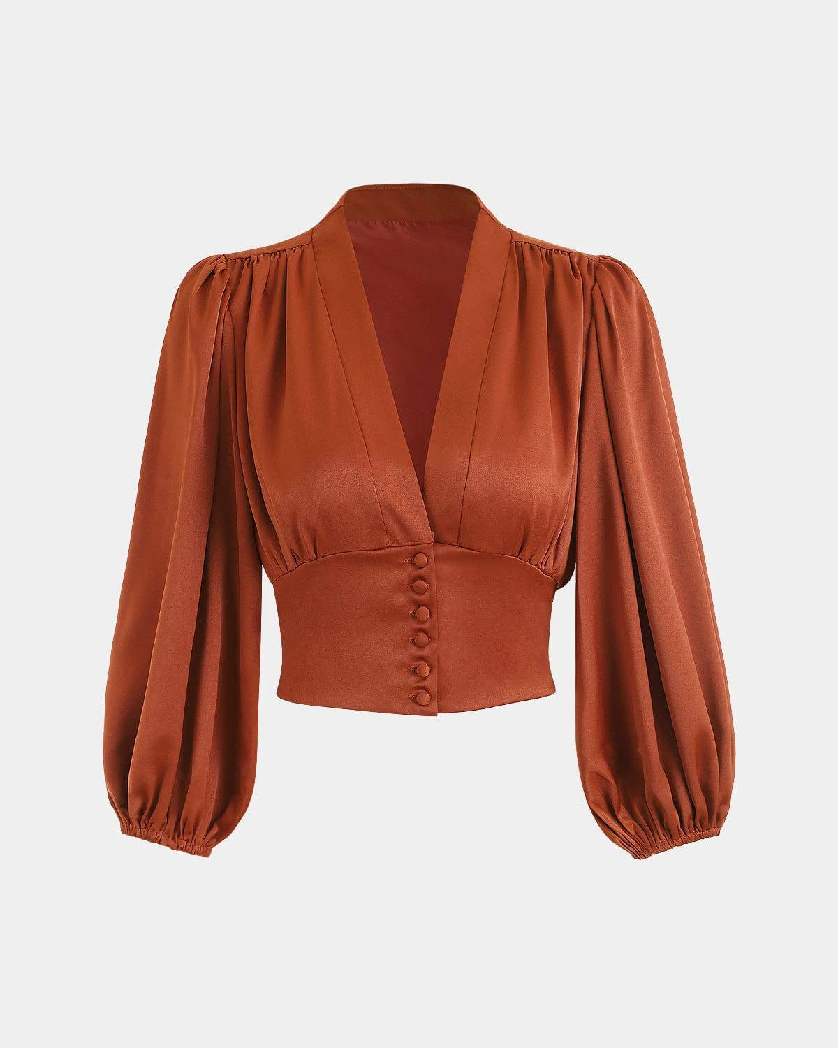 The Balloon Sleeves Satin Crop Blouse 2 The Balloon Sleeves Satin Crop Blouse - Image 2