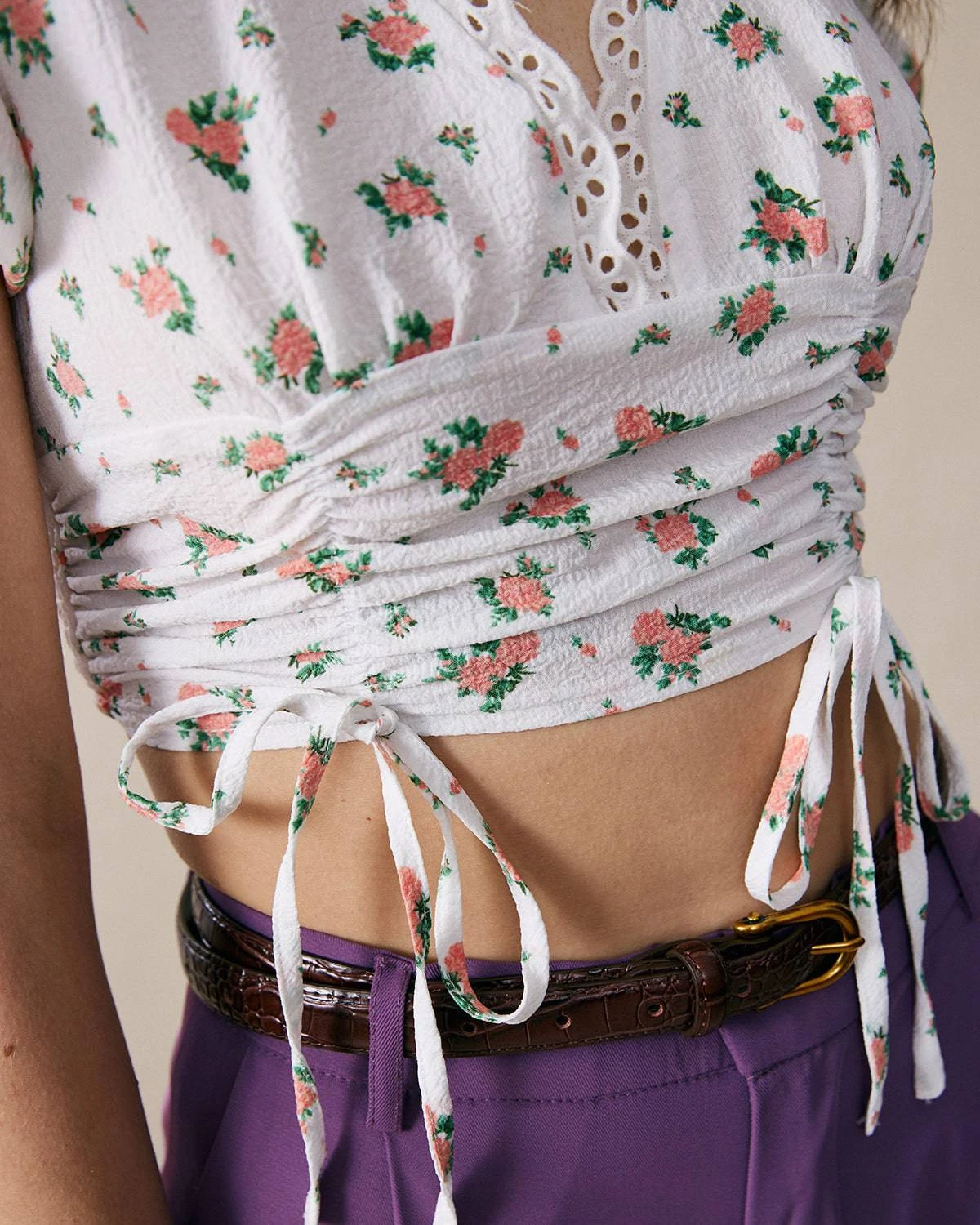 The Rose Print Drawstring Crop Blouse 2 The Rose Print Drawstring Crop Blouse - Image 2