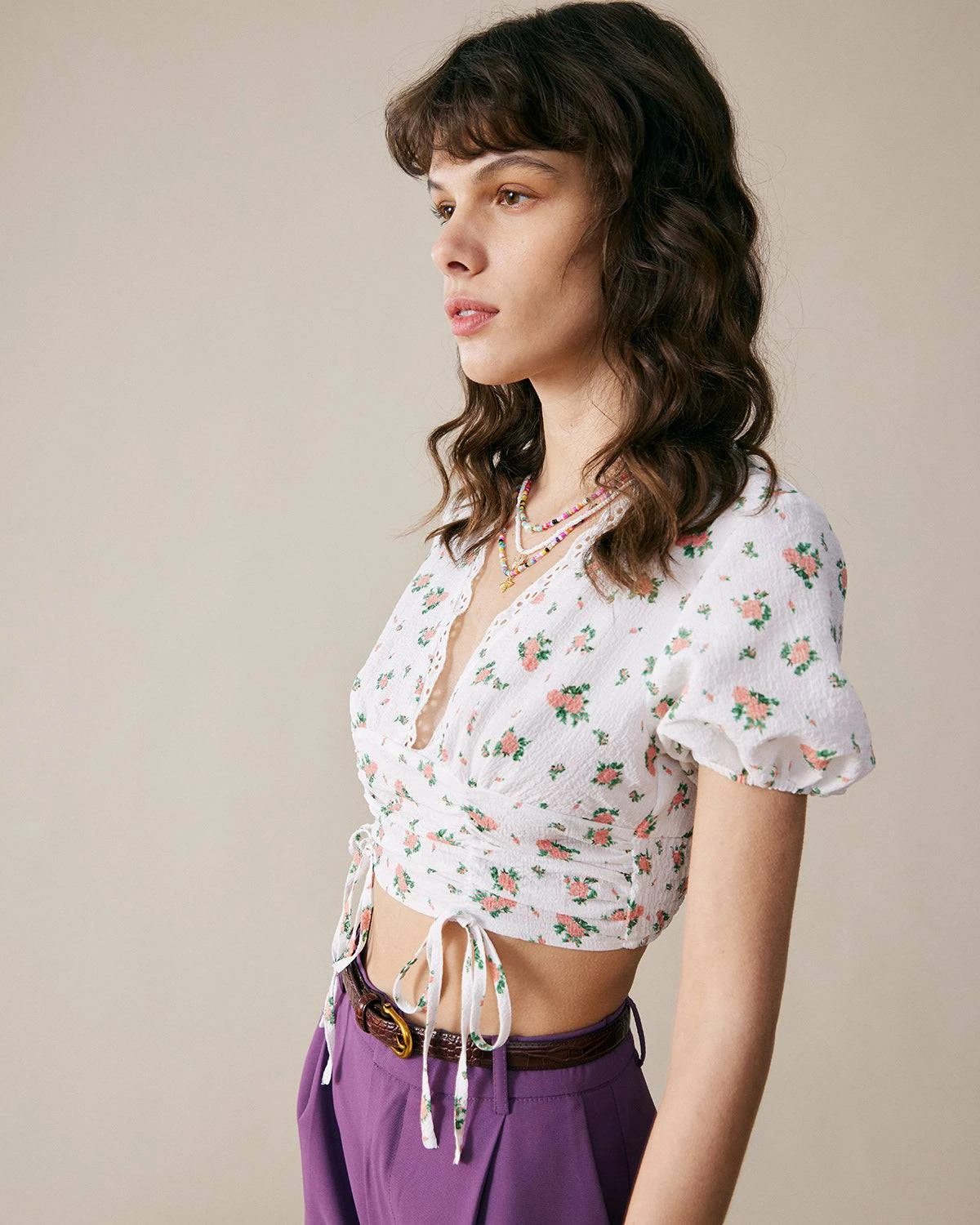 The Rose Print Drawstring Crop Blouse 4 The Rose Print Drawstring Crop Blouse - Image 4
