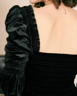 The Smocked Ruffle Velvet Blouse -Deals Dress N Swimwear Store blouses the smocked ruffle velvet blouse 35844989583512