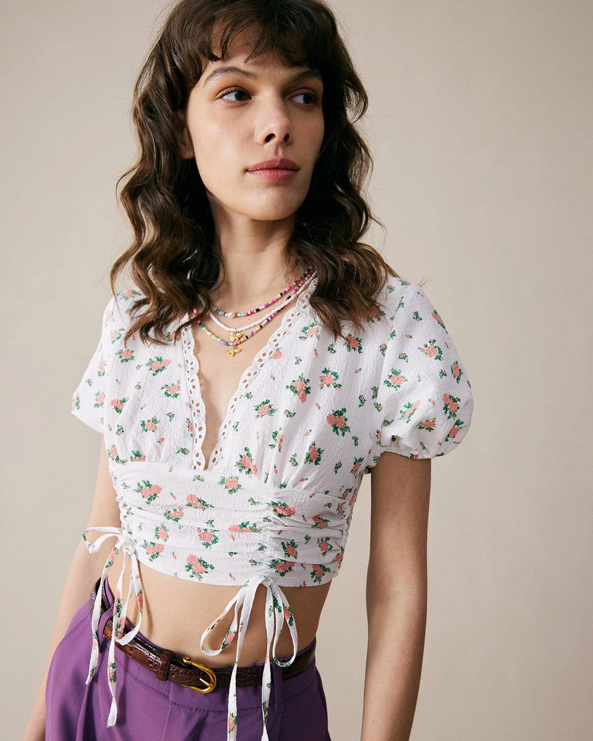 The Rose Print Drawstring Crop Blouse 1 The Rose Print Drawstring Crop Blouse