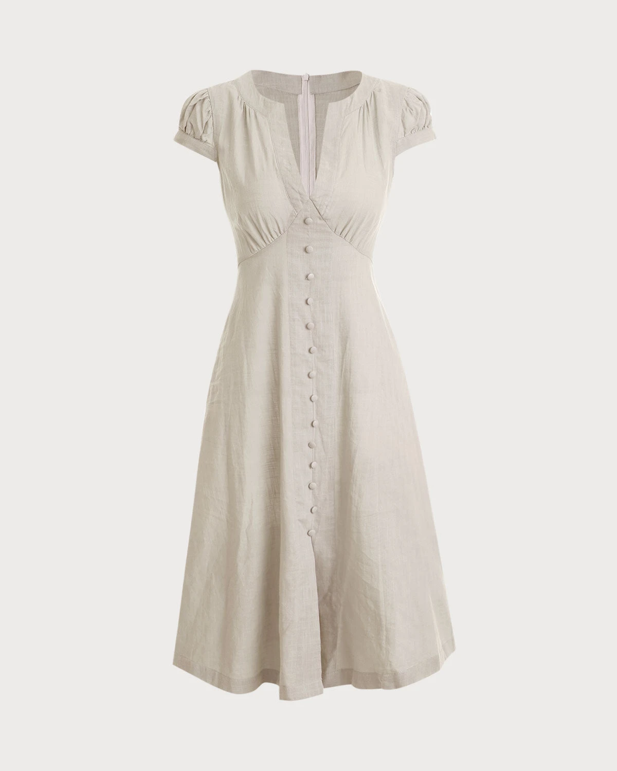 The Beige Cap Sleeve Split Hem Midi Dress 7 The Beige Cap Sleeve Split Hem Midi Dress - Image 7