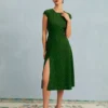 The Green Round Neck Polka Dot Cutout Midi Dress