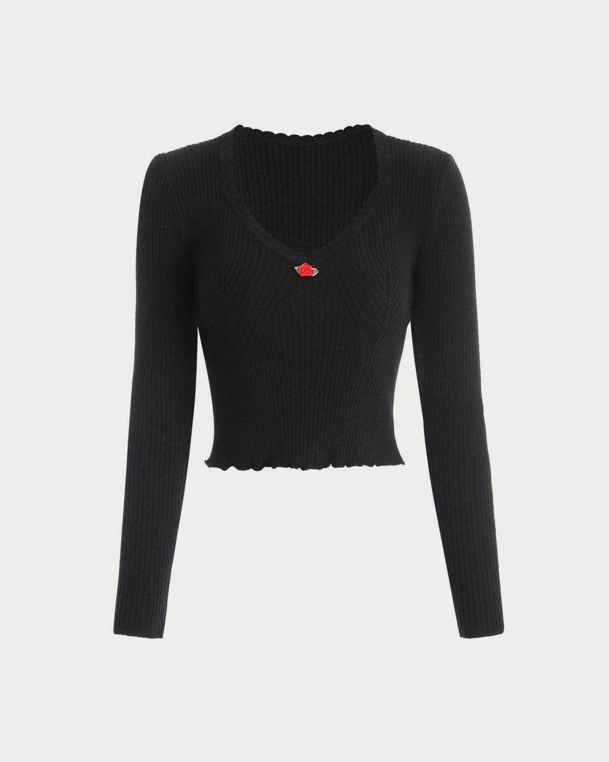 The Solid Color Wavy Trim Knit Top 7 The Solid Color Wavy Trim Knit Top - Image 7