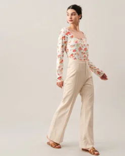 The Ribbed Floral Square Neck Knit Top -Deals Dress N Swimwear Store knit tops the ribbed floral square neck knit top 38325175288021