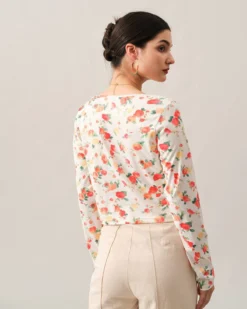 The Ribbed Floral Square Neck Knit Top -Deals Dress N Swimwear Store knit tops the ribbed floral square neck knit top 38325176041685