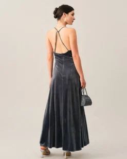The Criss-cross Backless Velvet Maxi Dress -Deals Dress N Swimwear Store maxi dresses the criss cross backless velvet maxi dress 38315261984981