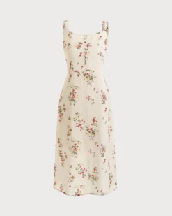 The Elasticized Shoulder Straps Floral Dress