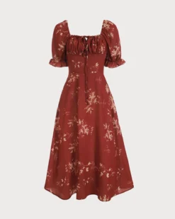 The Square Neck Floral Midi Dress -Deals Dress N Swimwear Store midi dresses brick red s the square neck floral midi dress 37714375835861