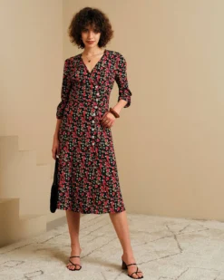 The V Neck Button Floral Midi Dress 10 The V Neck Button Floral Midi Dress -Deals Dress N Swimwear Store midi dresses multi xs the v neck button floral midi dress 37775797682389