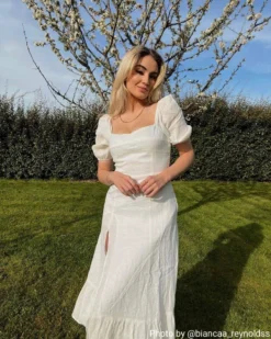 Puff Sleeve Split Hem Midi Dress -Deals Dress N Swimwear Store midi dresses puff sleeve split hem midi dress 37568741277909