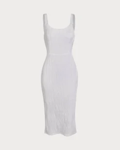 The Water Ripple Textured White Backless Midi Dress -Deals Dress N Swimwear Store midi dresses split textured backless midi dress 37855569084629
