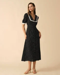 The Polka Dot Lace Trim Midi Dress -Deals Dress N Swimwear Store midi dresses the polka dot lace trim midi dress 38452863729877