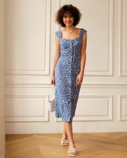 The Single-breasted Floral Midi Dress -Deals Dress N Swimwear Store midi dresses the single breasted floral midi dress 37777170956501