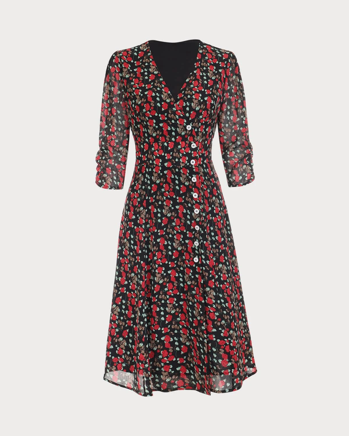 The V Neck Button Floral Midi Dress 7 The V Neck Button Floral Midi Dress - Image 7