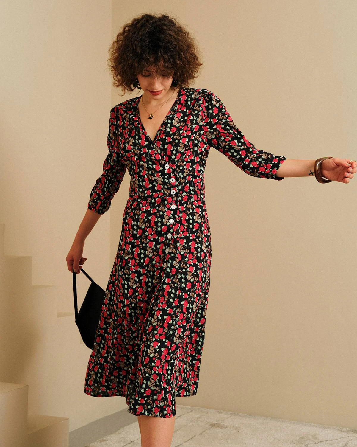 The V Neck Button Floral Midi Dress 6 The V Neck Button Floral Midi Dress - Image 6