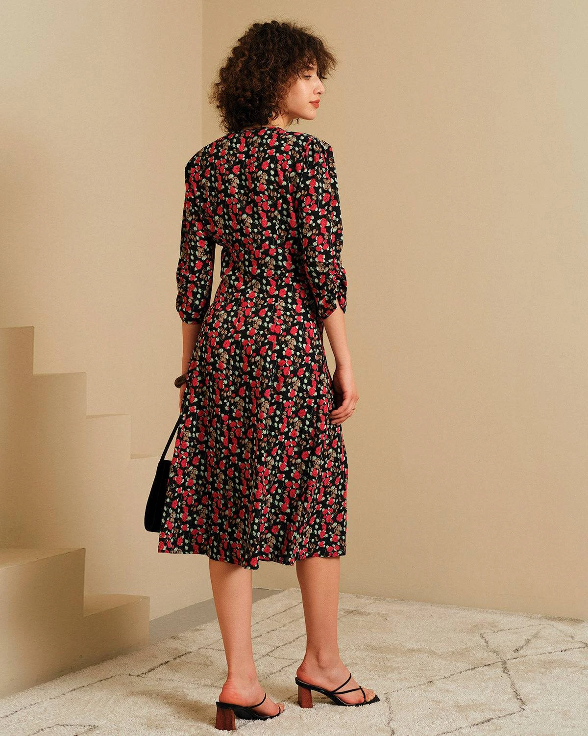 The V Neck Button Floral Midi Dress 5 The V Neck Button Floral Midi Dress - Image 5