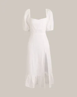 Puff Sleeve Split Hem Midi Dress -Deals Dress N Swimwear Store midi dresses white s puff sleeve split hem midi dress 37118235017429