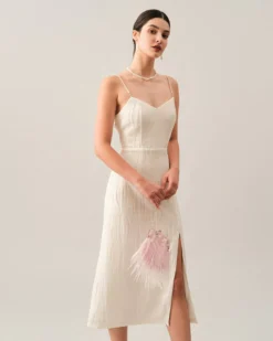 The Wave Textured Pearl Strap Midi Dress -Deals Dress N Swimwear Store midi dresses white xs the wave textured pearl strap midi dress 38448427040981