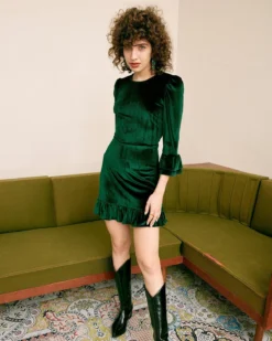 The Green Long Sleeve Velvet Mini Dress -Deals Dress N Swimwear Store mini dresses dark green s the royal velvet mini dress 34908554952856