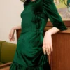 The Green Long Sleeve Velvet Mini Dress