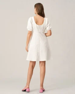 The Solid Textured Puff Sleeve Mini Dress -Deals Dress N Swimwear Store mini dresses the solid textured puff sleeve mini dress 38079806603477