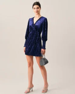 The Velvet Wrap Long Sleeve Mini Dress -Deals Dress N Swimwear Store mini dresses the velvet wrap long sleeve mini dress 38182957842645