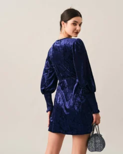 The Velvet Wrap Long Sleeve Mini Dress -Deals Dress N Swimwear Store mini dresses the velvet wrap long sleeve mini dress 38182957875413