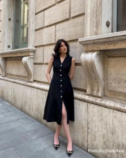 The Black V-Neck Tunic Midi Dress -Deals Dress N Swimwear Store notessie