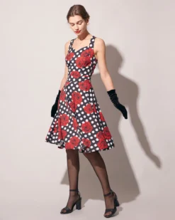 The Sweetheart Neck Polka Dot Rose Halter Midi Dress -Deals Dress N Swimwear Store rihoas11024 875440