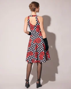 The Sweetheart Neck Polka Dot Rose Halter Midi Dress -Deals Dress N Swimwear Store rihoas11053 493980