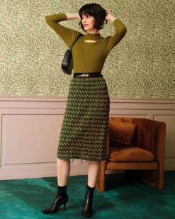 The Green Mock Neck Cut Out Knit Top -Deals Dress N Swimwear Store rihoas7128