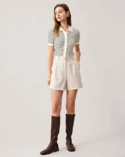 The Lapel Button Up Striped Knit Top -Deals Dress N Swimwear Store rihoas9634